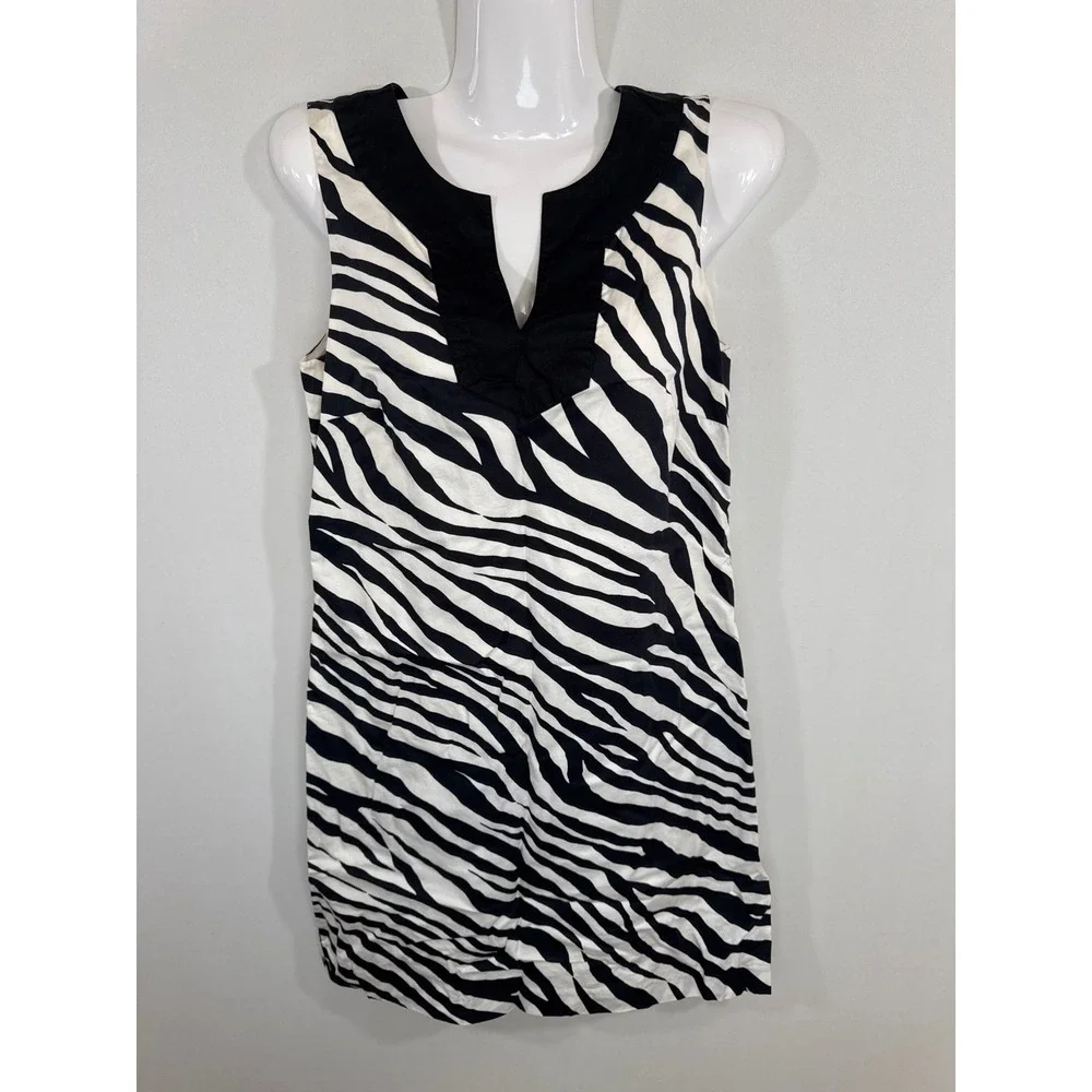 Michael Kors Black White Zebra Print Sleeveless Shift Dress Womens 6 Mini Dress